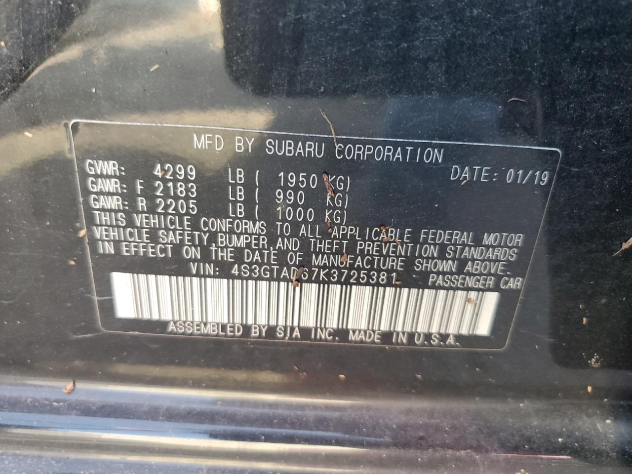 2019 Subaru Impreza Premium VIN: 4S3GTAD67K3725381 Lot: 65434764