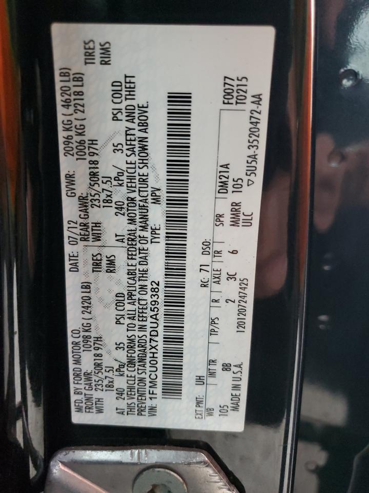 2013 Ford Escape Sel VIN: 1FMCU0HX7DUA59382 Lot: 66875714