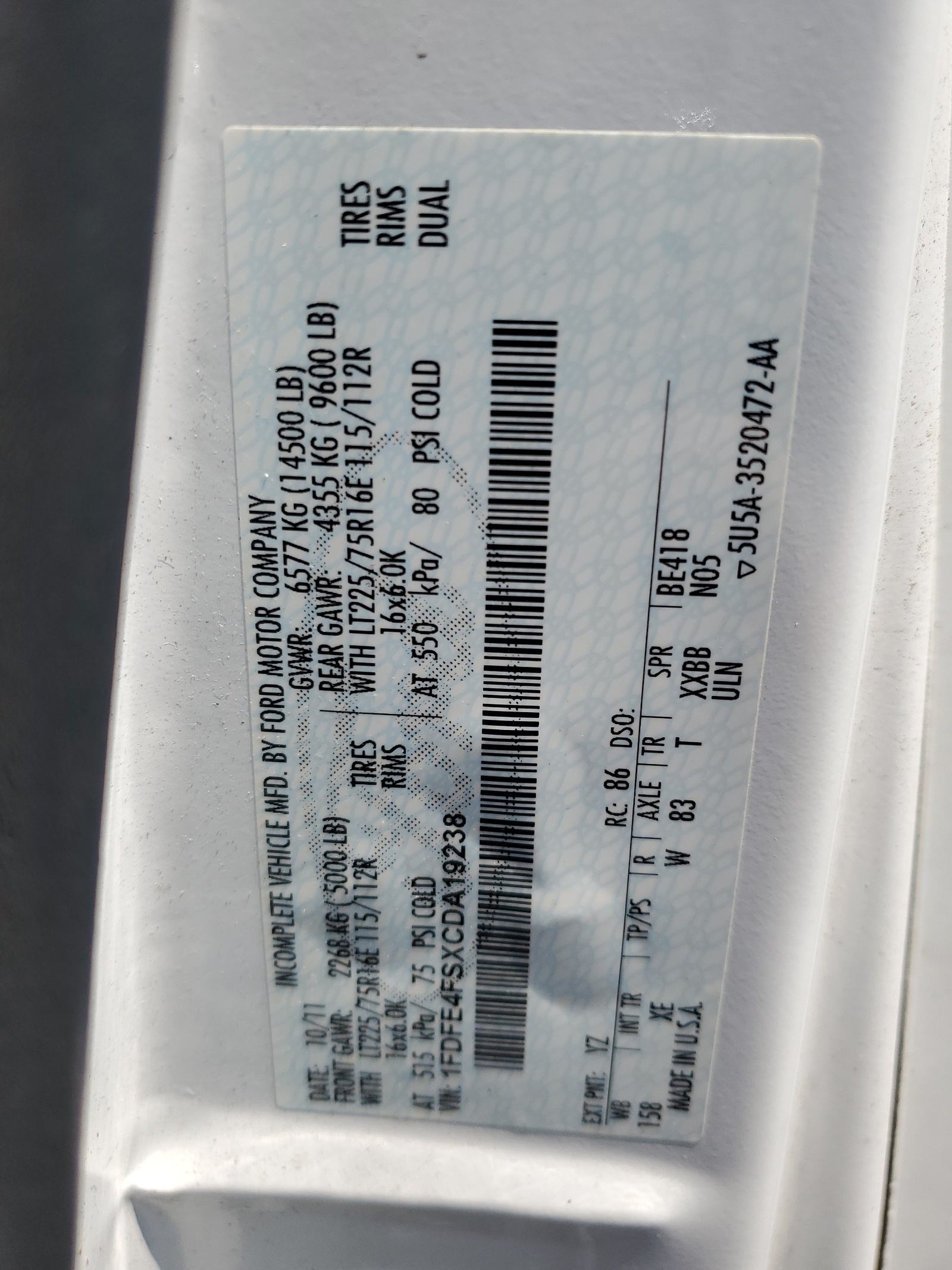 1FDFE4FSXCDA19238 2012 Ford Econoline E450 Super Duty Cutaway Van