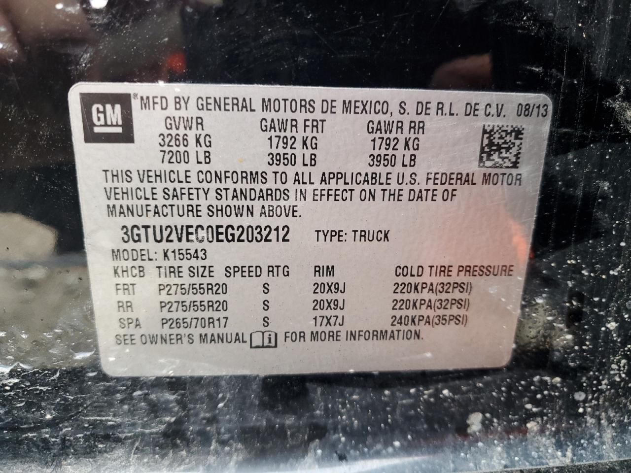 3GTU2VEC0EG203212 2014 GMC Sierra K1500 Slt