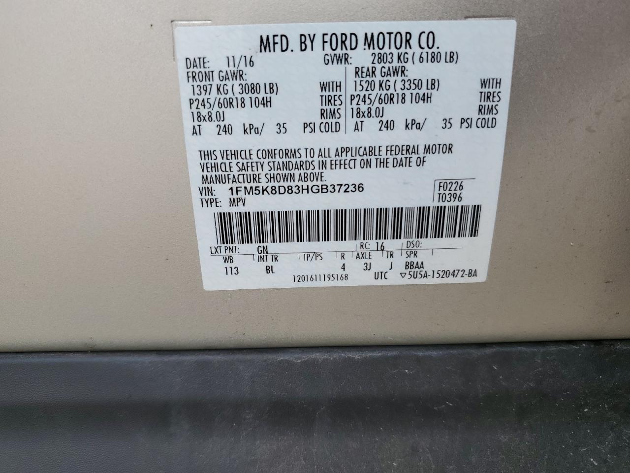 1FM5K8D83HGB37236 2017 FORD EXPLORER - Image 15