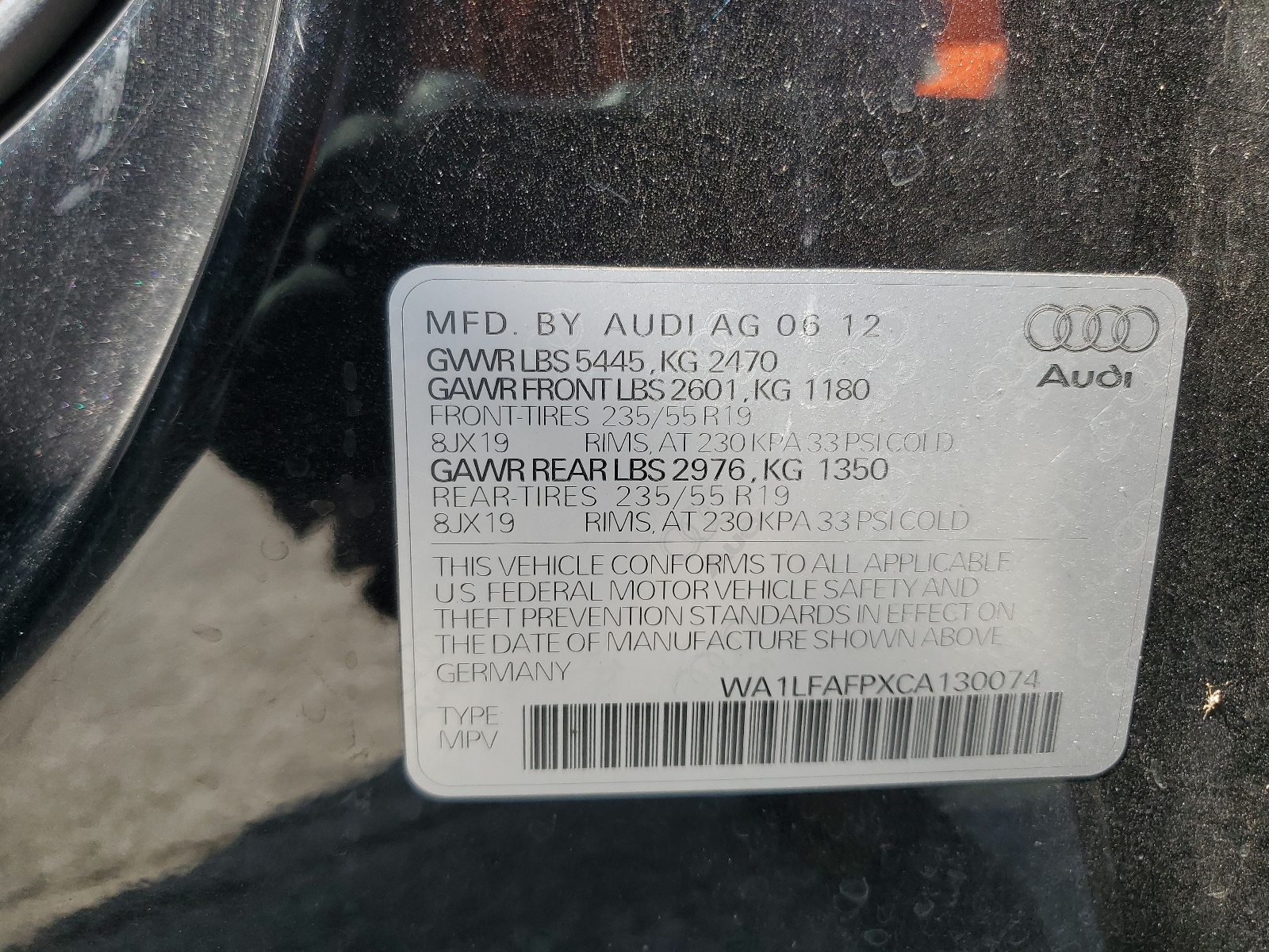 WA1LFAFPXCA130074 2012 Audi Q5 Premium Plus