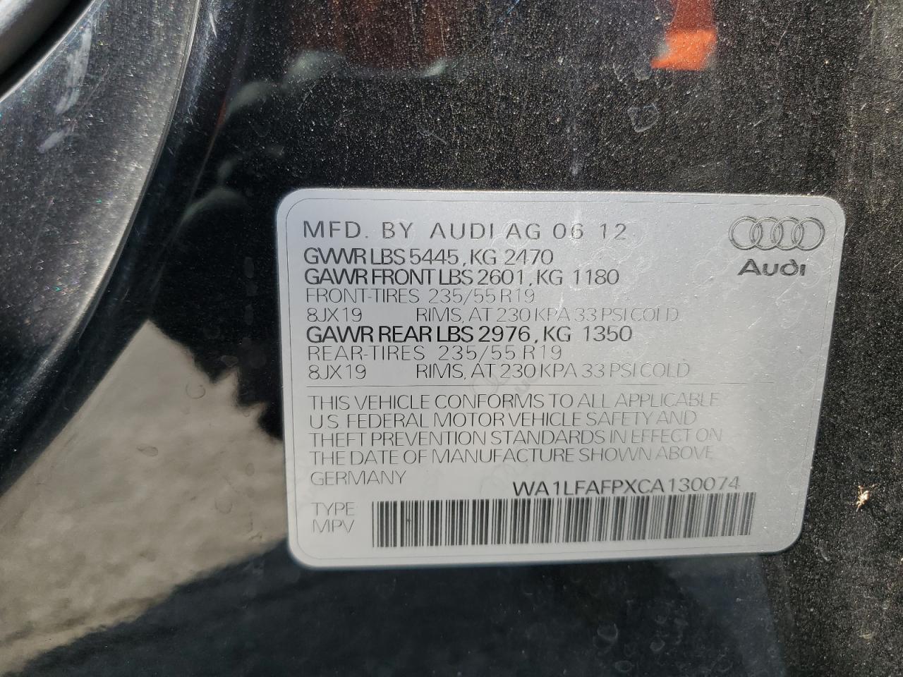 2012 Audi Q5 Premium Plus VIN: WA1LFAFPXCA130074 Lot: 68673354