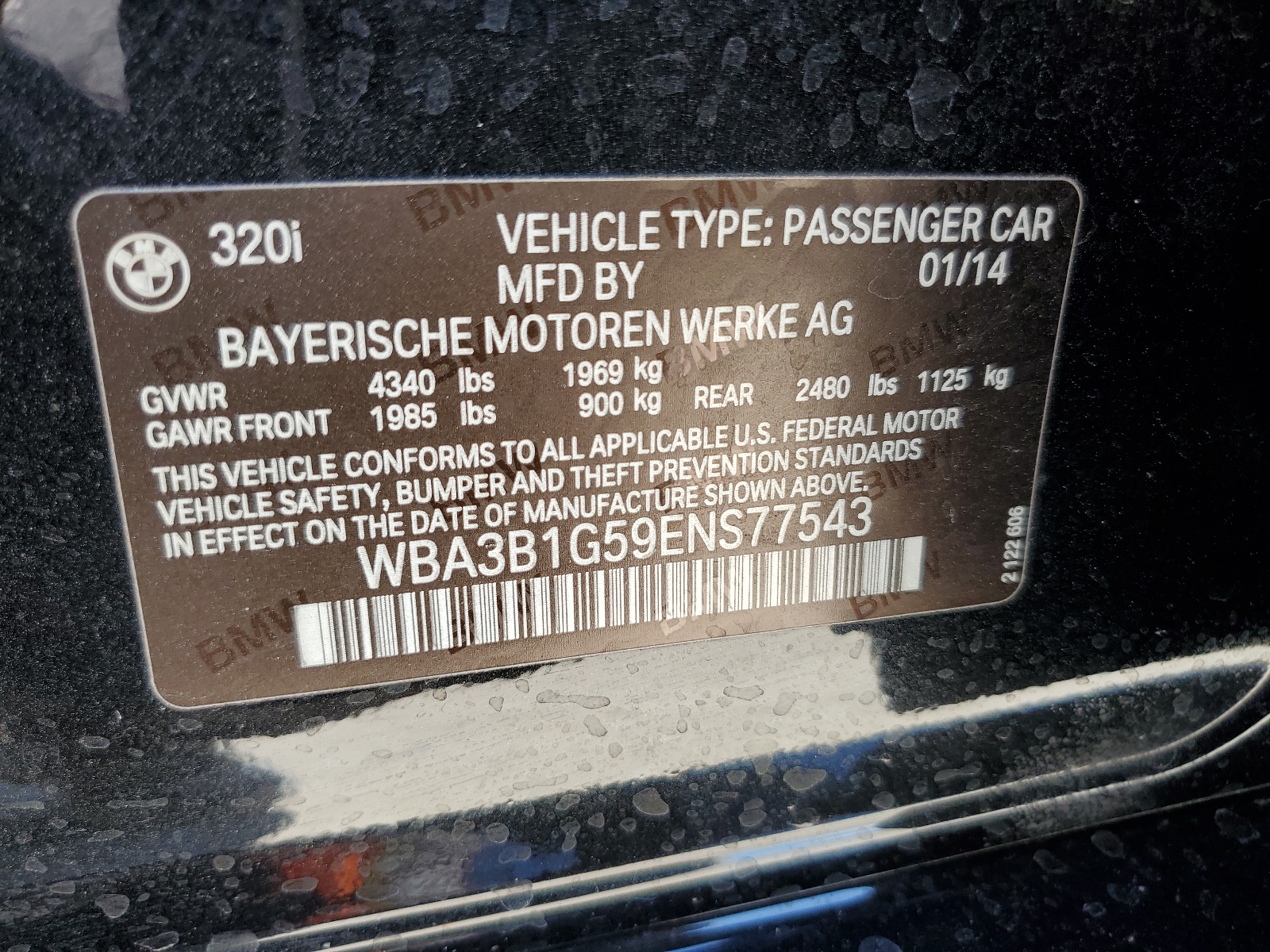 WBA3B1G59ENS77543 2014 BMW 320 I