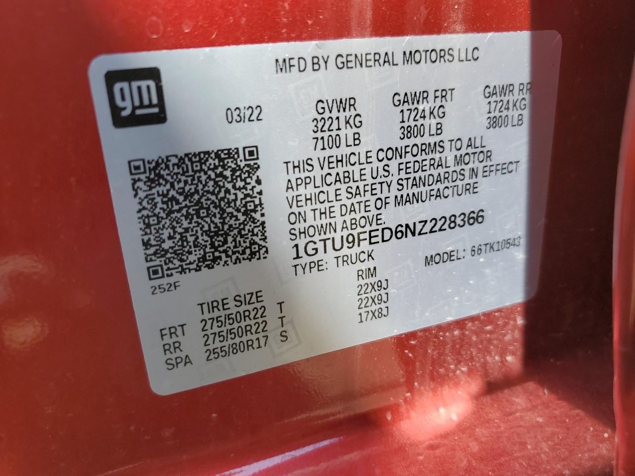 2022 GMC Sierra Limited K1500 Denali VIN: 1GTU9FED6NZ228366 Lot: 69409854