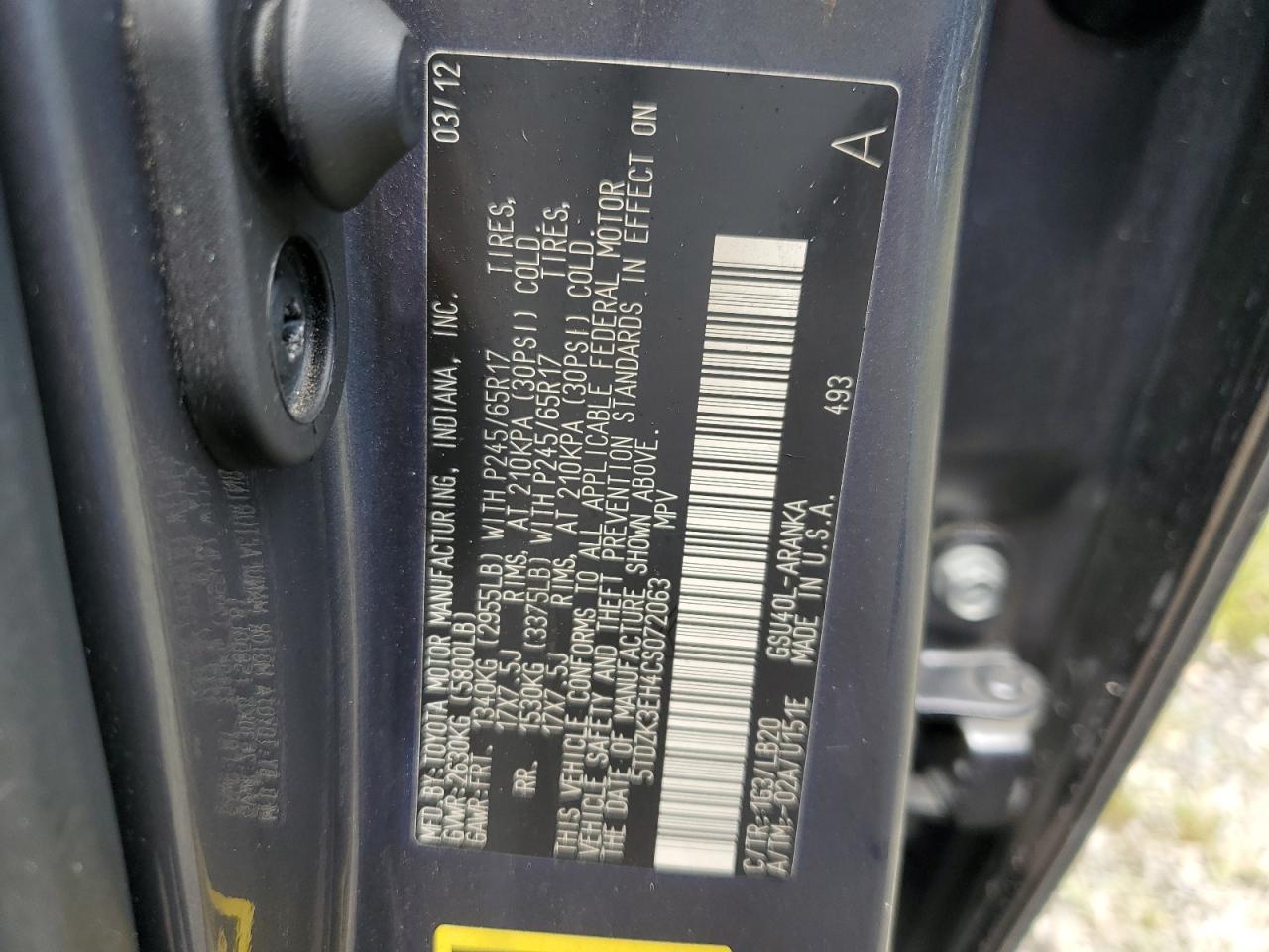 2012 Toyota Highlander Base VIN: 5TDZK3EH4CS072063 Lot: 65645214