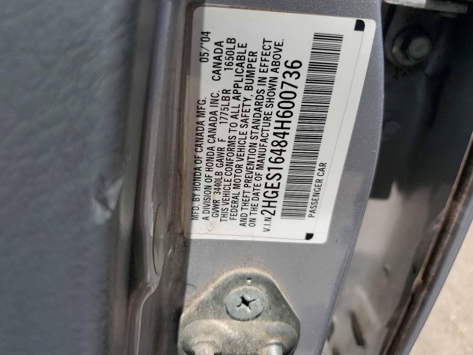 2HGES16484H600736 2004 Honda Civic Dx