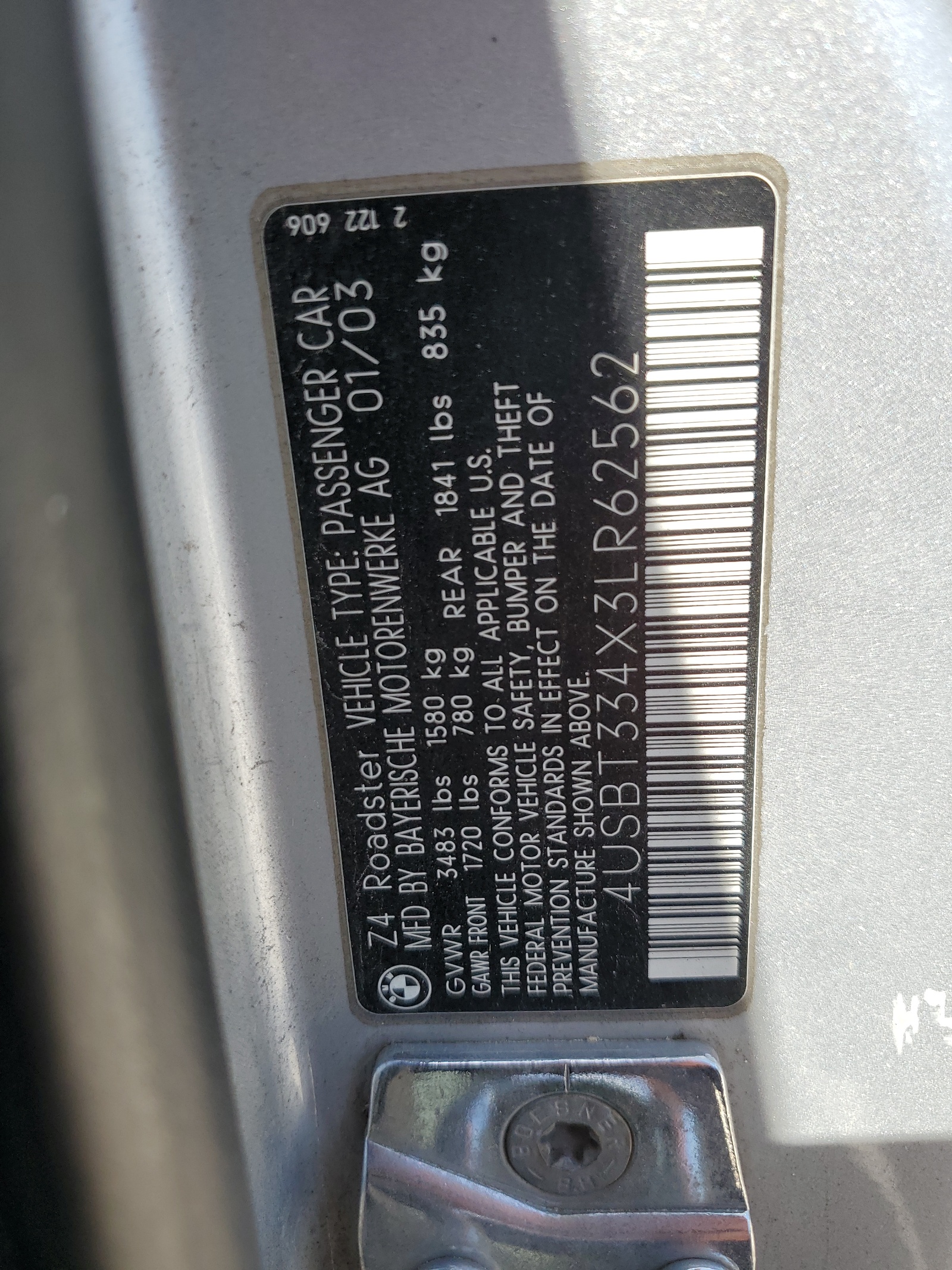 4USBT334X3LR62562 2003 BMW Z4 2.5