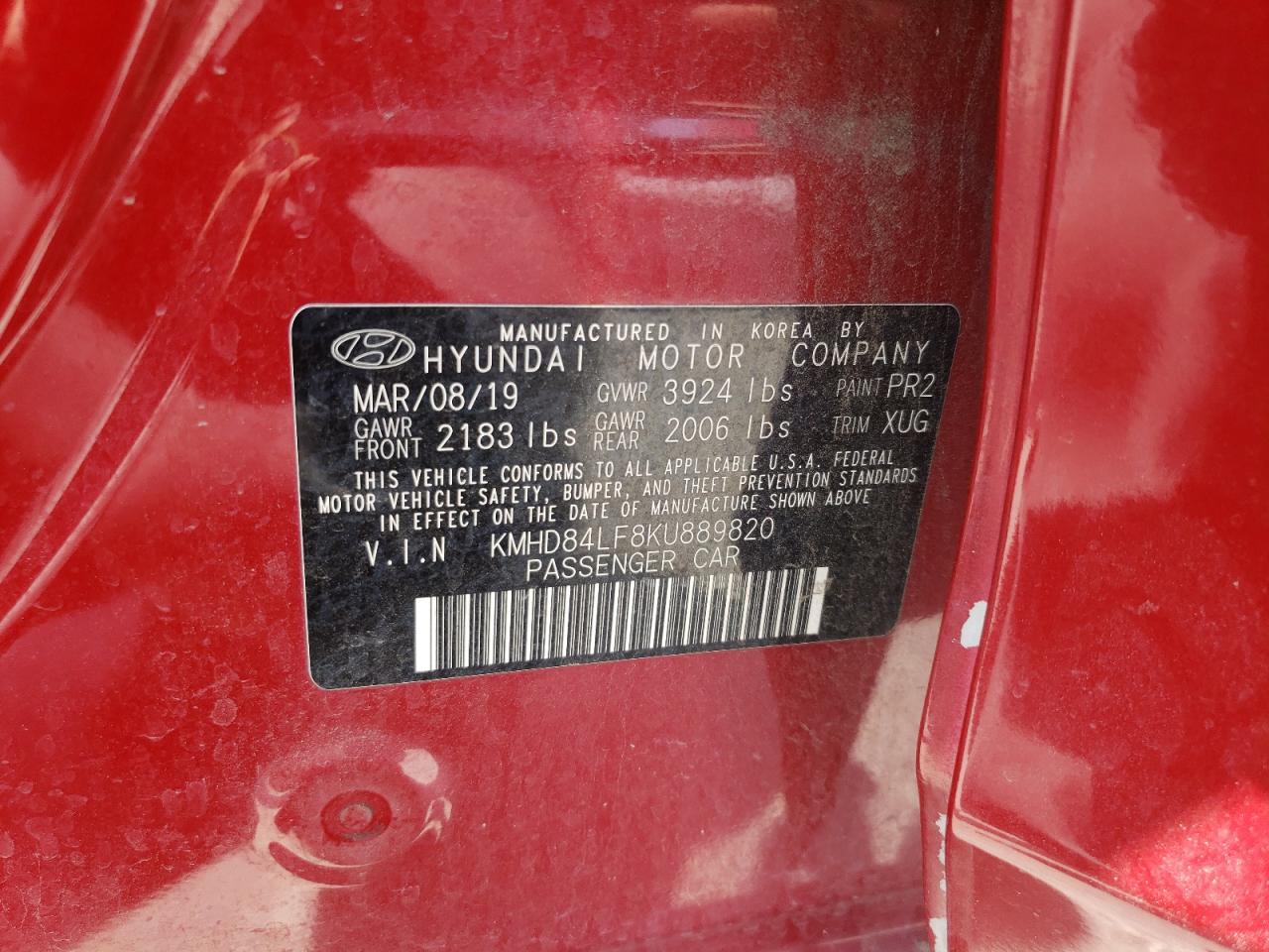 KMHD84LF8KU889820 2019 Hyundai Elantra Sel