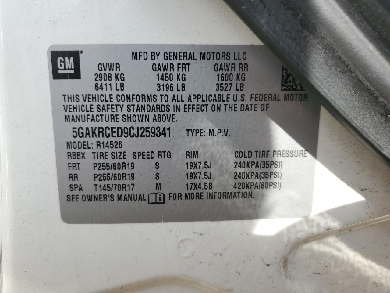 5GAKRCED9CJ259341 2012 Buick Enclave