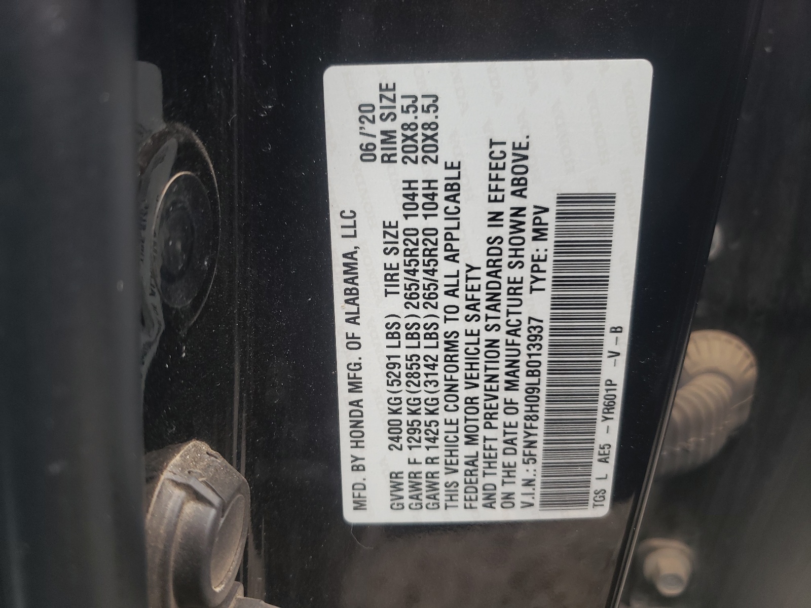 5FNYF8H09LB013937 2020 Honda Passport Elite