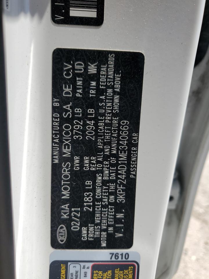 2021 Kia Forte Fe VIN: 3KPF24AD1ME340669 Lot: 66696894