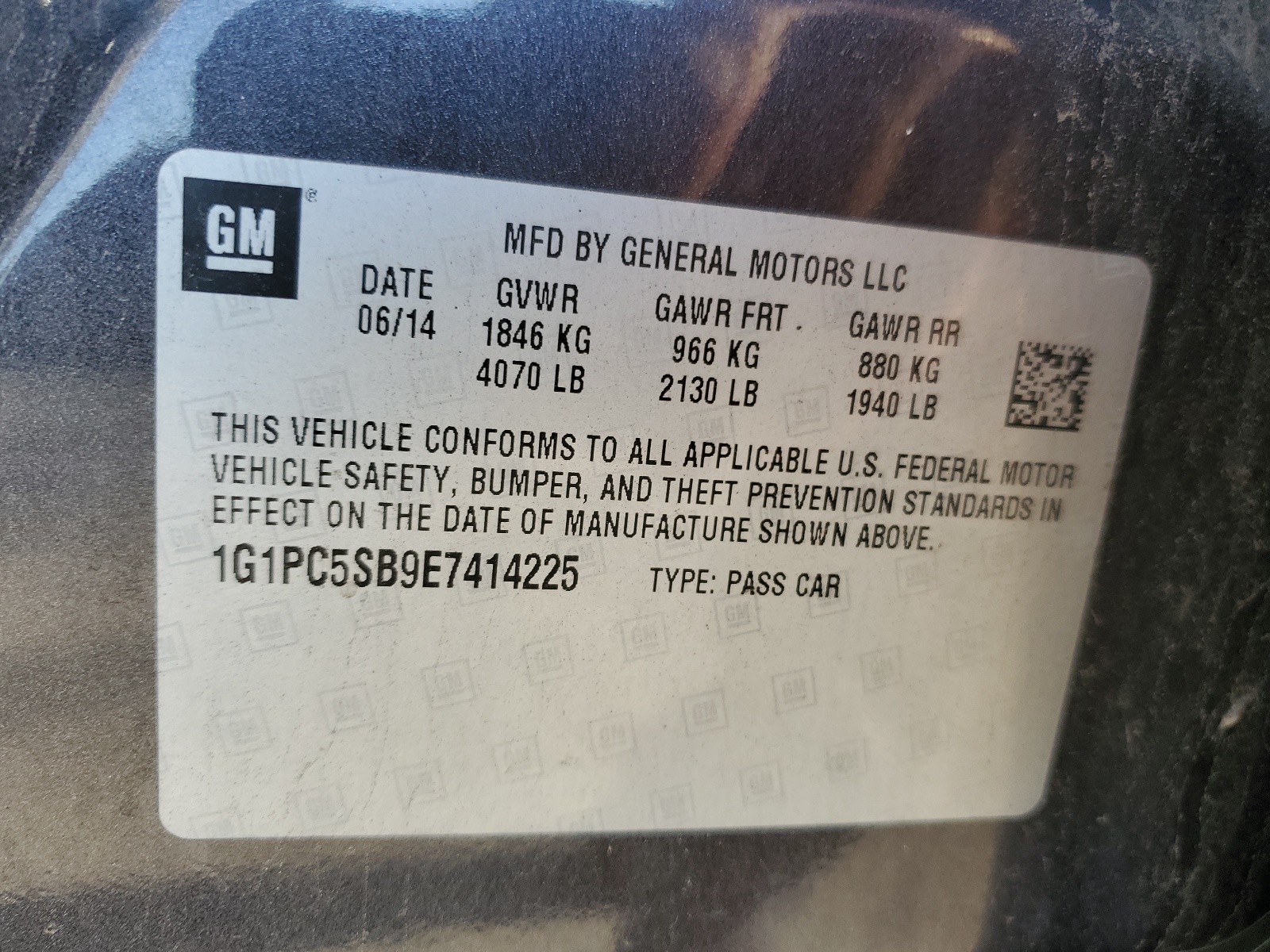 1G1PC5SB9E7414225 2014 Chevrolet Cruze Lt