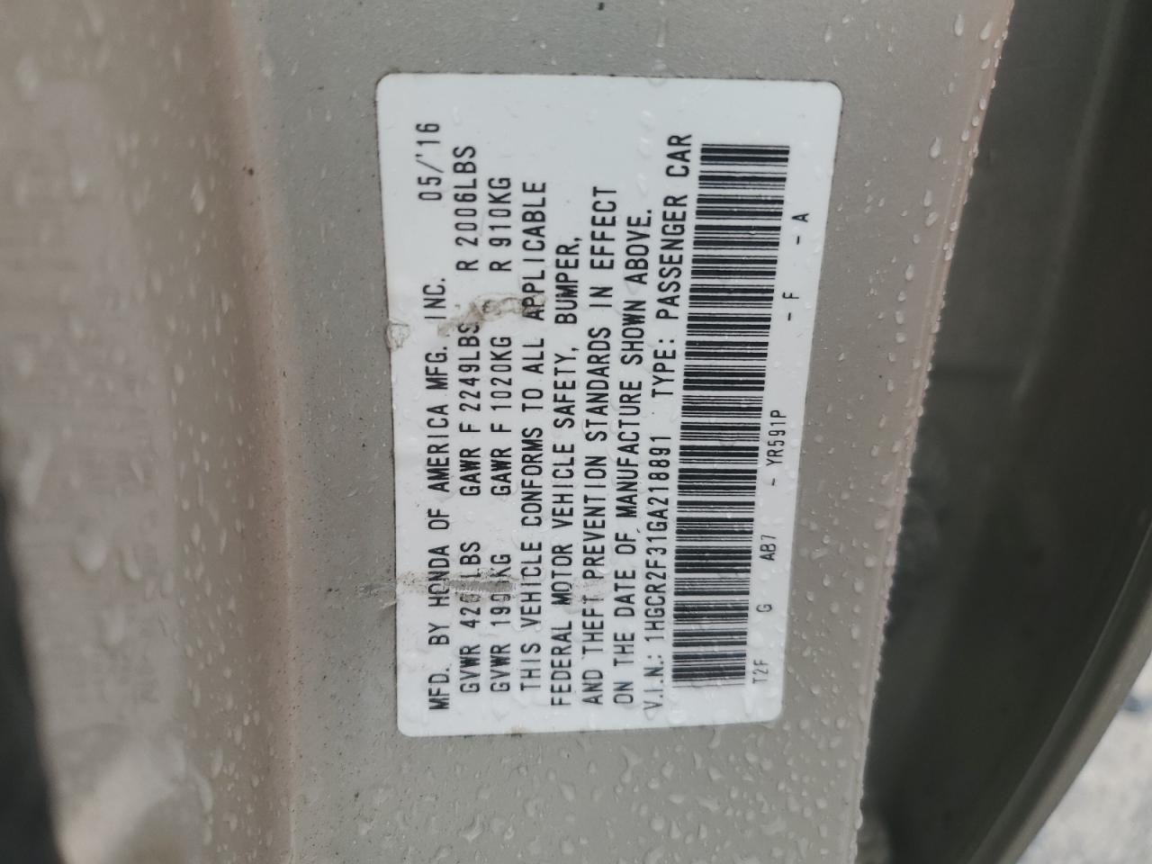 1HGCR2F31GA218891 2016 HONDA ACCORD - Image 12