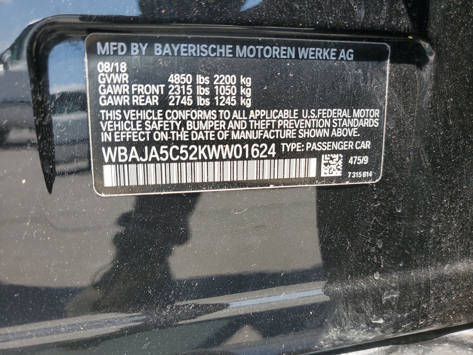 WBAJA5C52KWW01624 2019 BMW 530 I