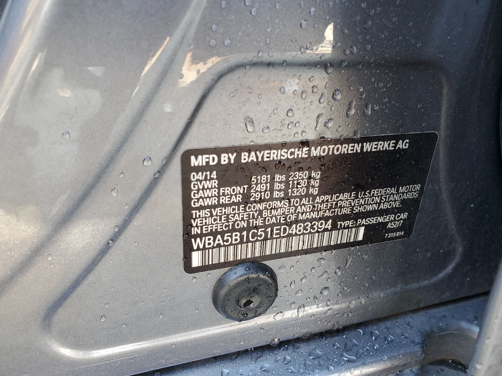 WBA5B1C51ED483394 2014 BMW 535 I