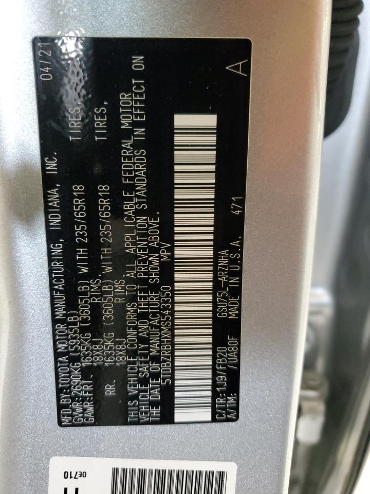 2021 Toyota Highlander L VIN: 5TDBZRBHXMS543350 Lot: 65912604