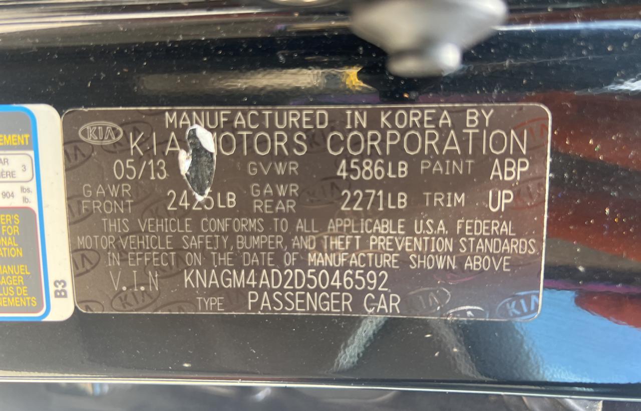 2013 Kia Optima Hyb VIN: KNAGM4AD2D5046592 Lot: 66914854