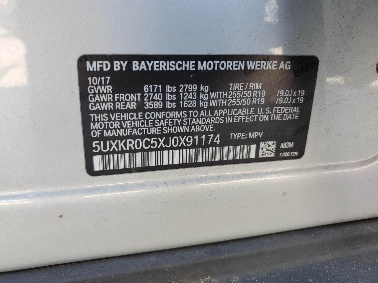 5UXKR0C5XJ0X91174 2018 BMW X5 xDrive35I