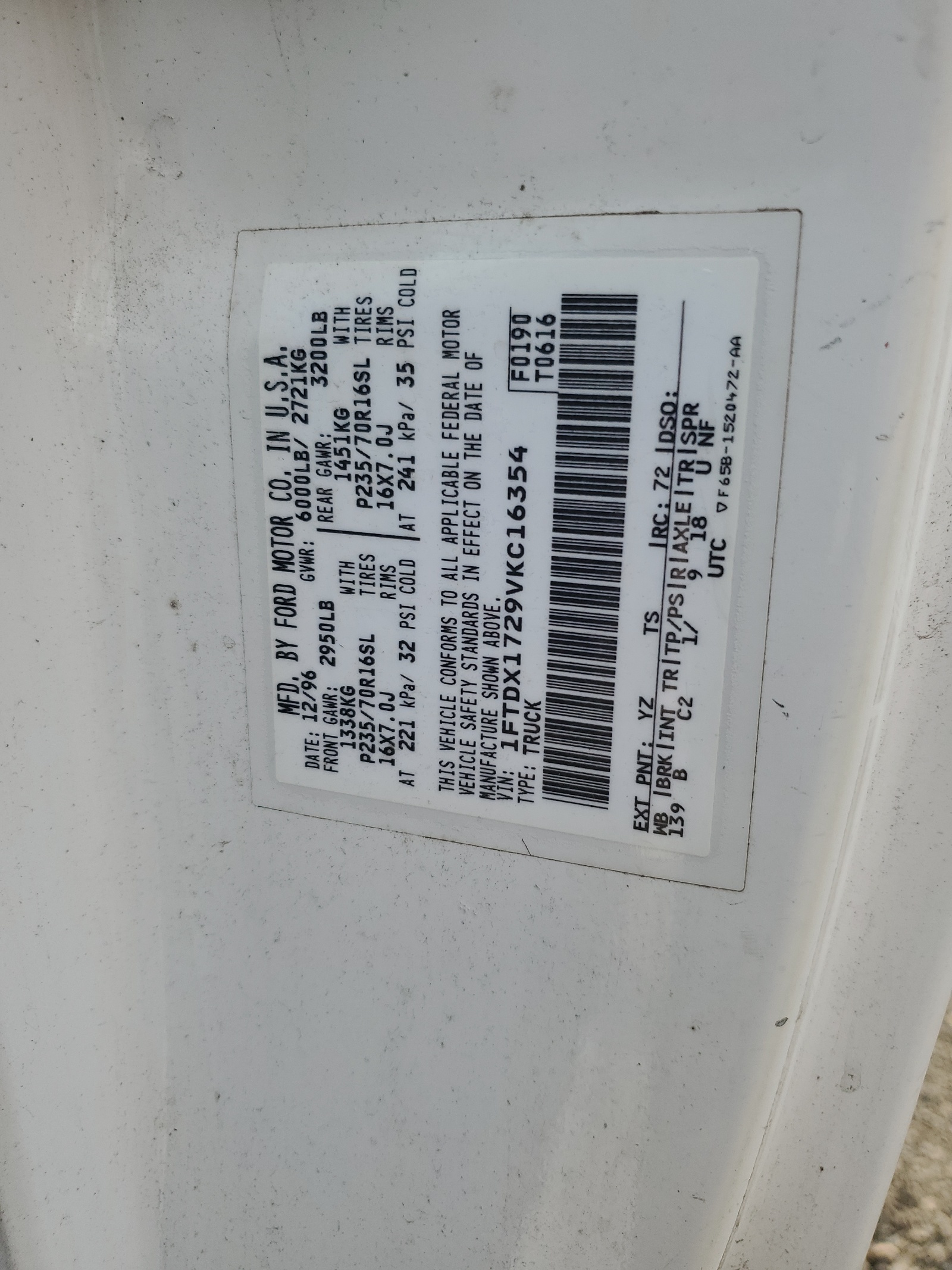 1FTDX1729VKC16354 1997 Ford F150