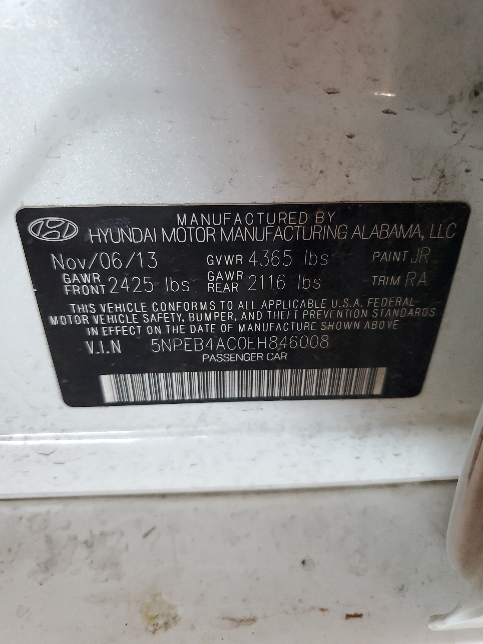 5NPEB4AC0EH846008 2014 Hyundai Sonata Gls