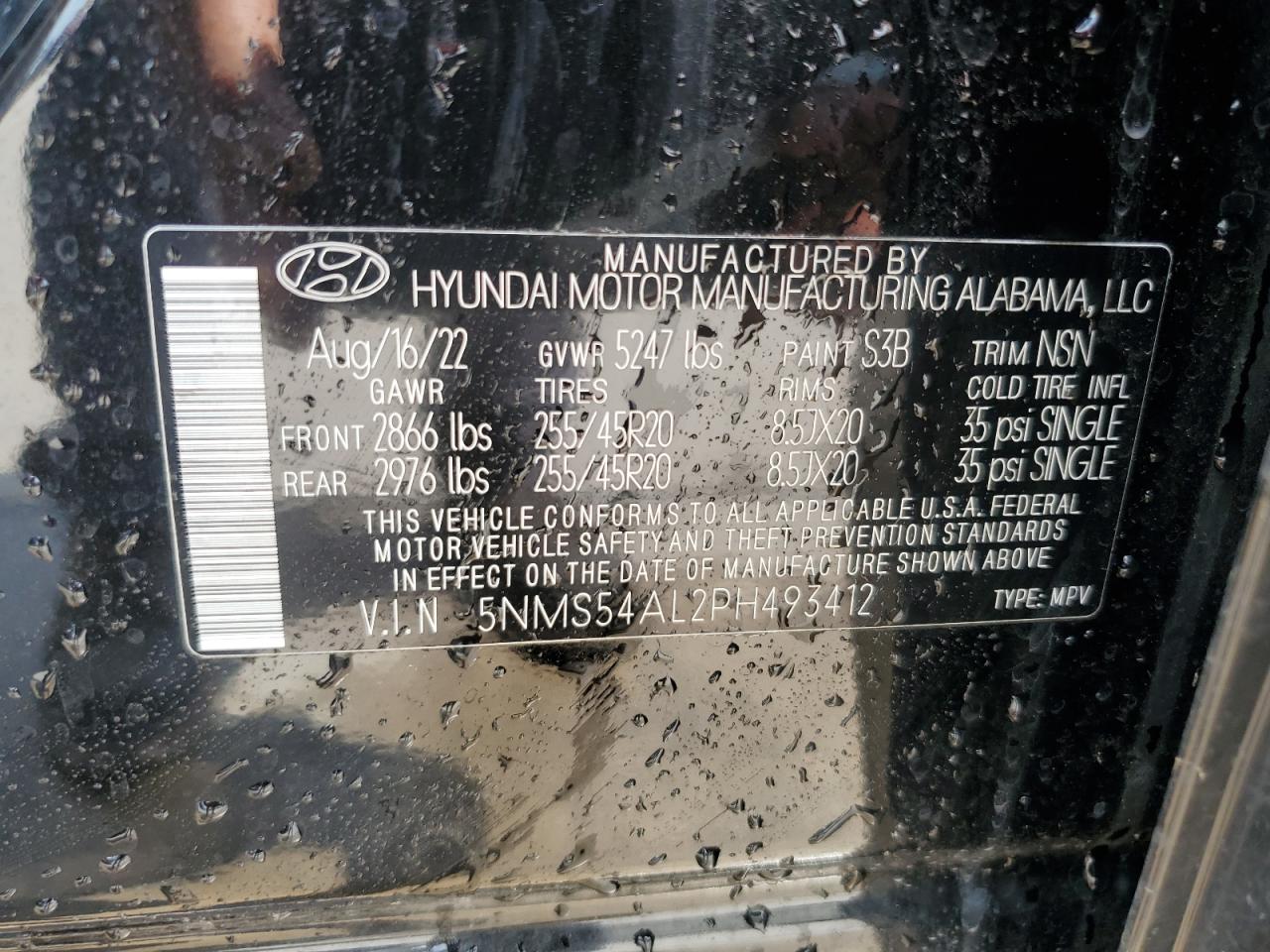 2023 Hyundai Santa Fe Calligraphy VIN: 5NMS54AL2PH493412 Lot: 77294933