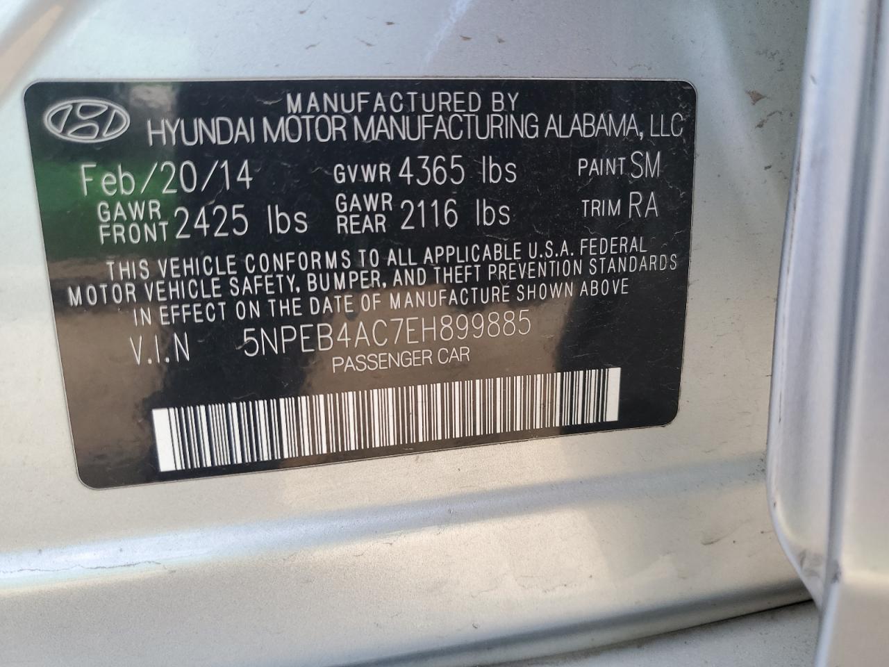 5NPEB4AC7EH899885 2014 Hyundai Sonata Gls