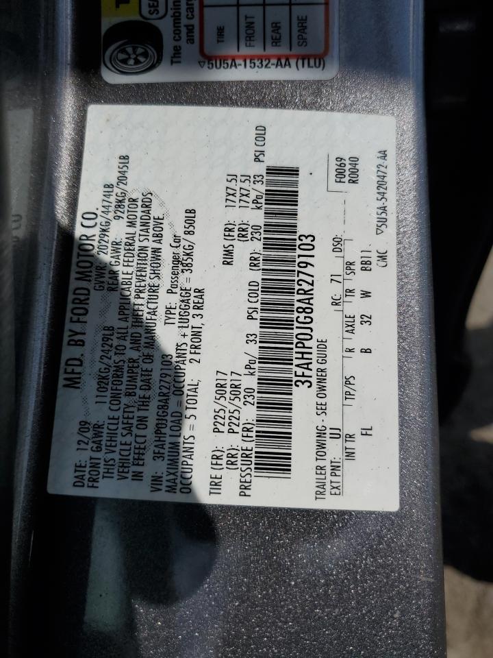 3FAHP0JG8AR279103 2010 Ford Fusion Sel