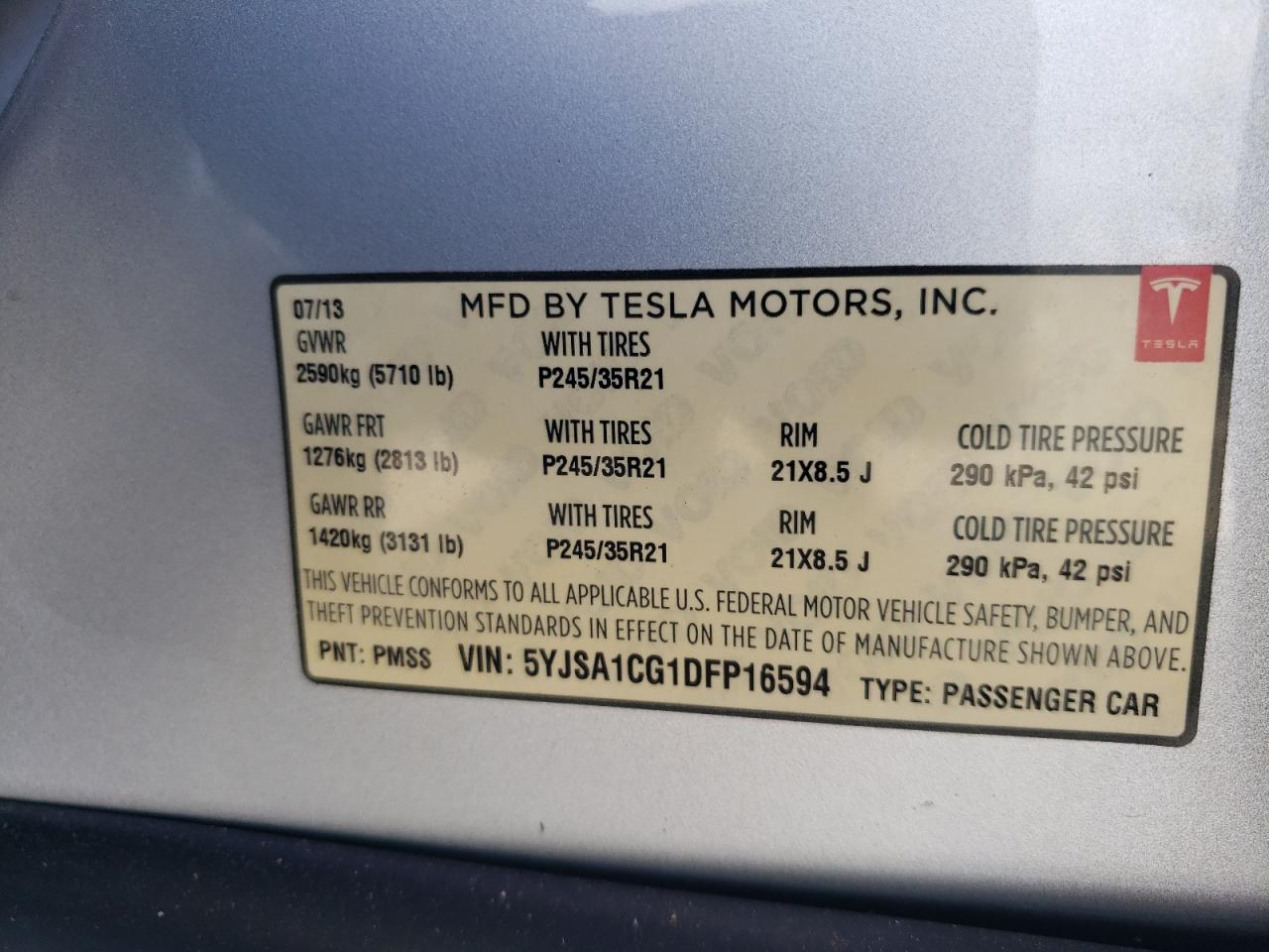 5YJSA1CG1DFP16594 2013 Tesla Model S