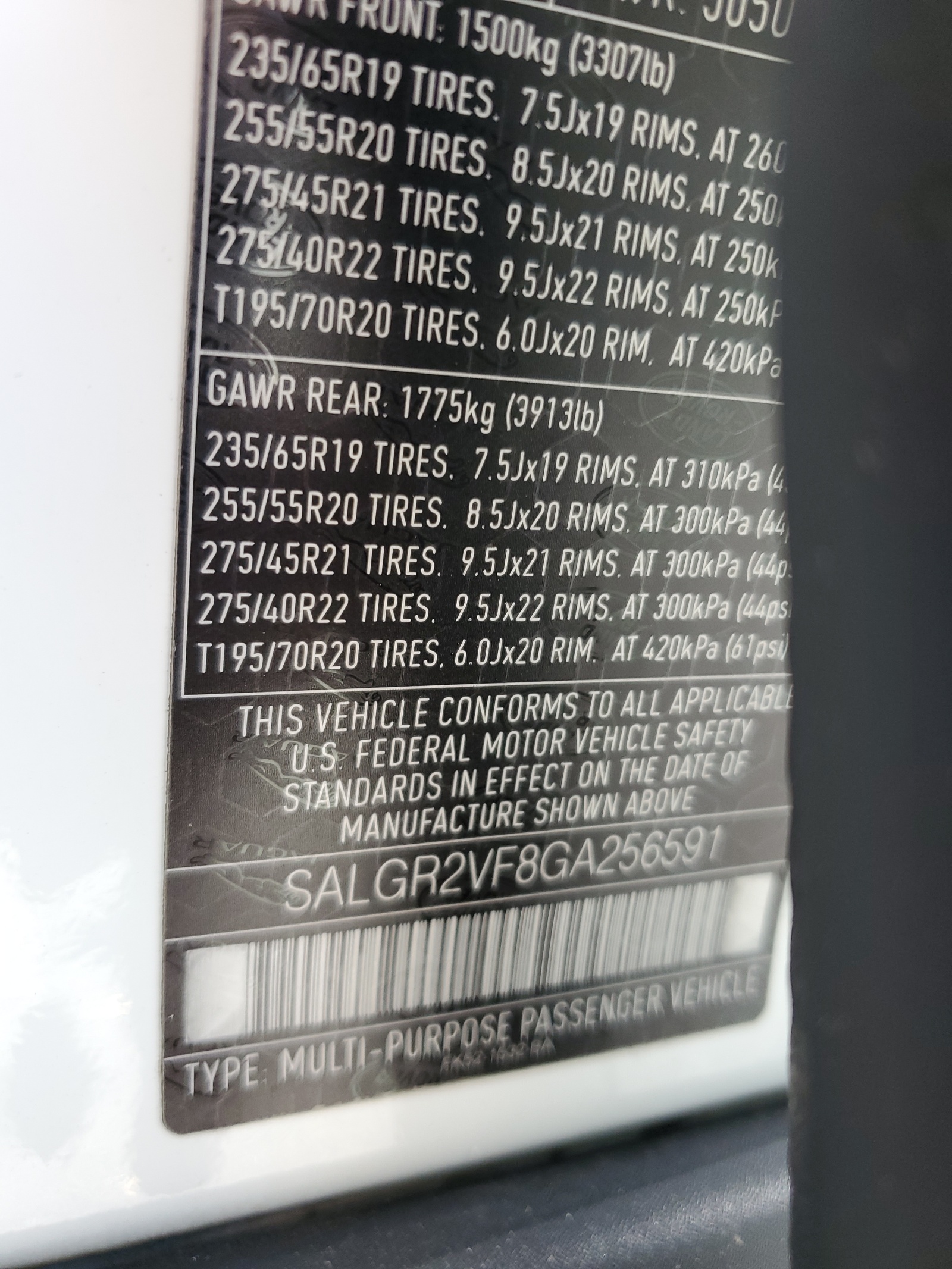 SALGR2VF8GA256591 2016 Land Rover Range Rover