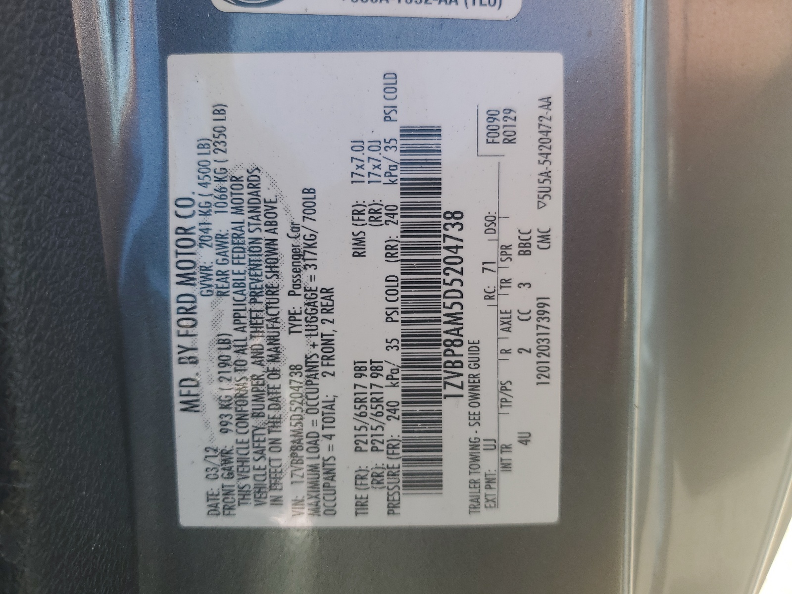 1ZVBP8AM5D5204738 2013 Ford Mustang