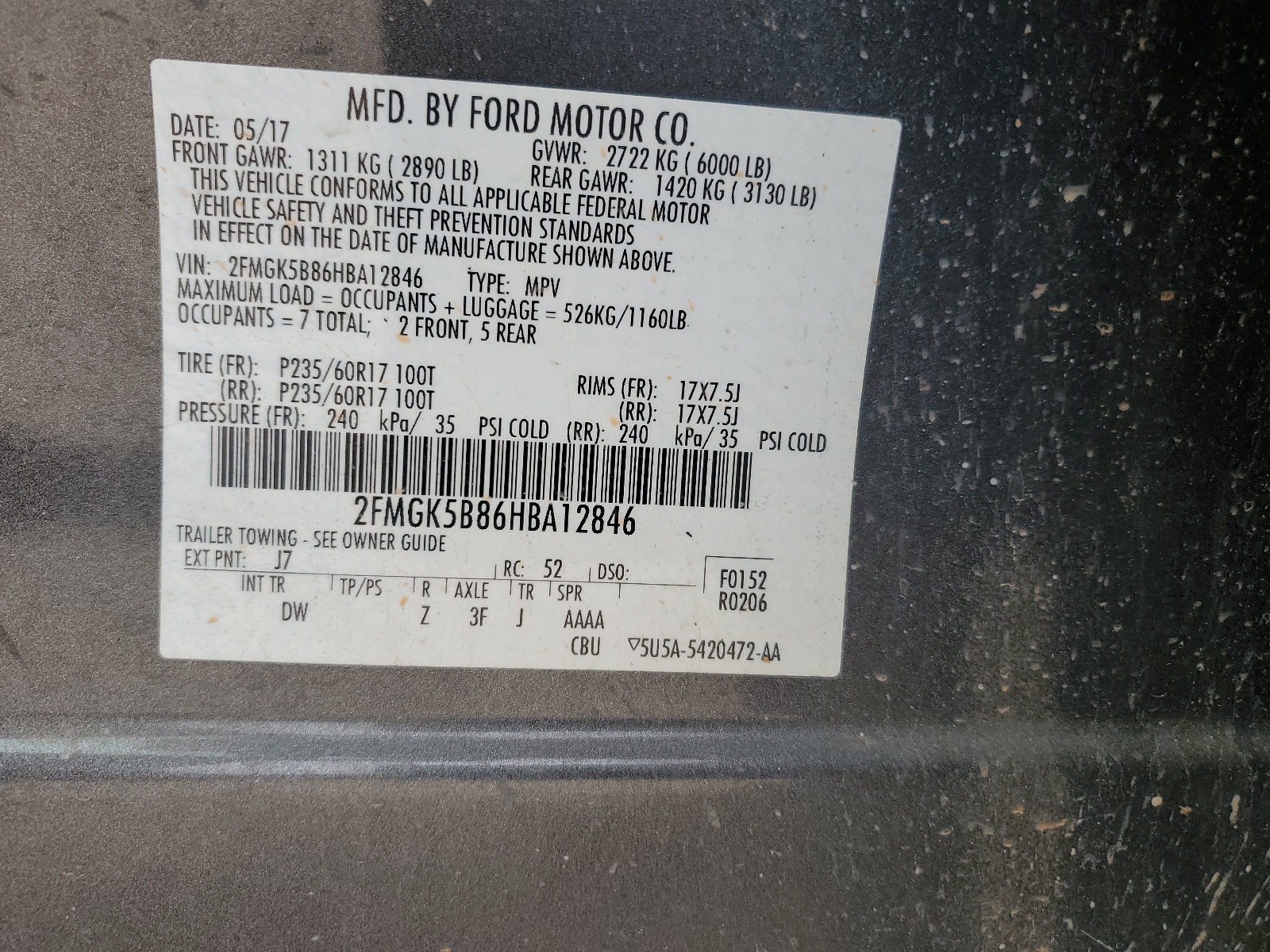 2FMGK5B86HBA12846 2017 Ford Flex Se