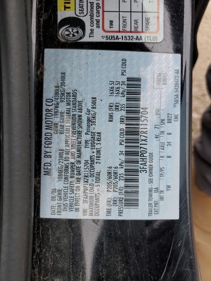 3FAHP071X7R115704 2007 Ford Fusion Se