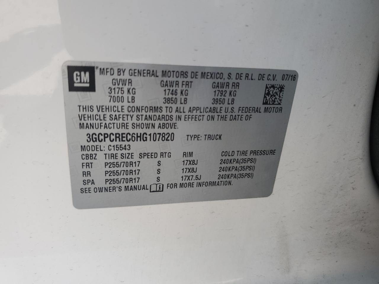 2017 Chevrolet Silverado C1500 Lt VIN: 3GCPCREC6HG107820 Lot: 65436804