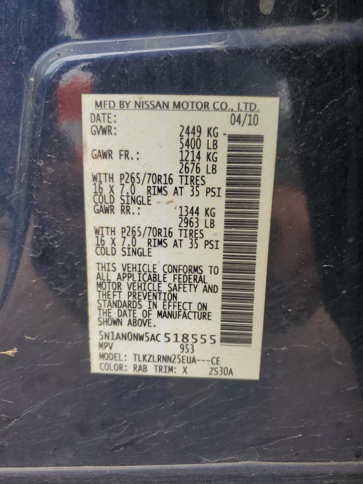 2010 Nissan Xterra Off Road VIN: 5N1AN0NW5AC518555 Lot: 66245444