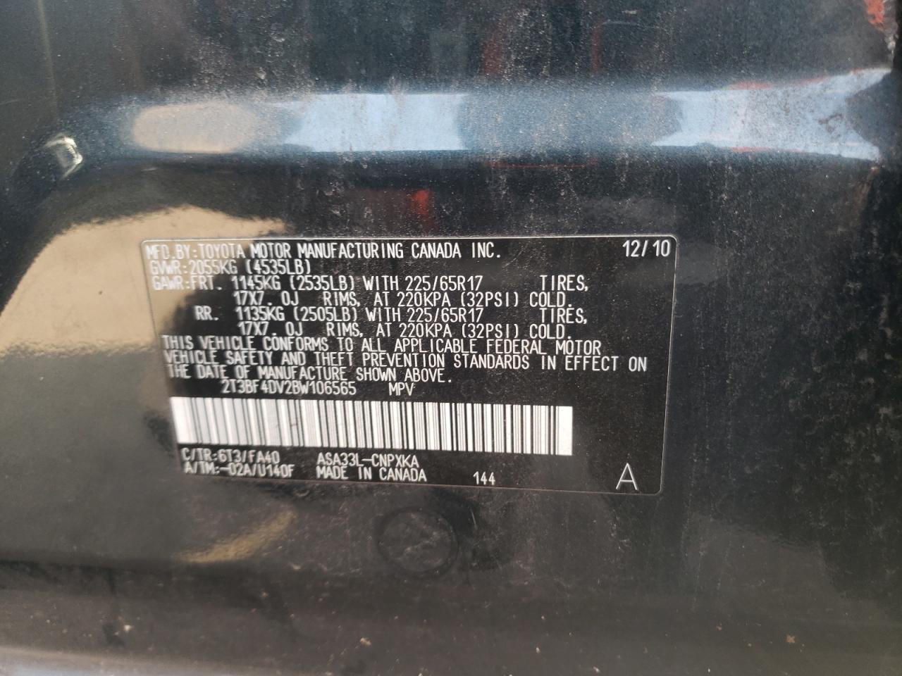 2011 Toyota Rav4 VIN: 2T3BF4DV2BW106565 Lot: 66290534