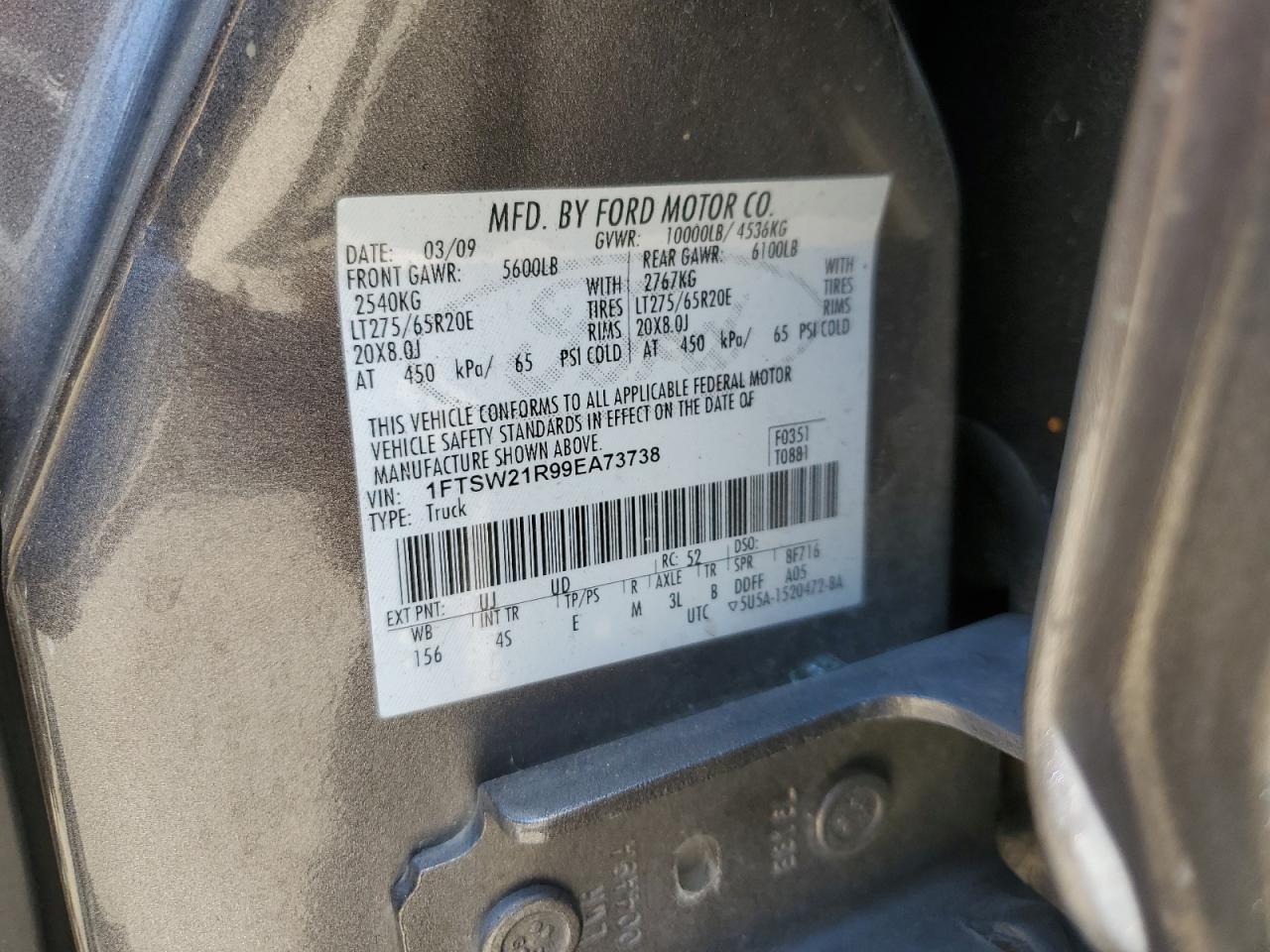 1FTSW21R99EA73738 2009 Ford F250 Super Duty