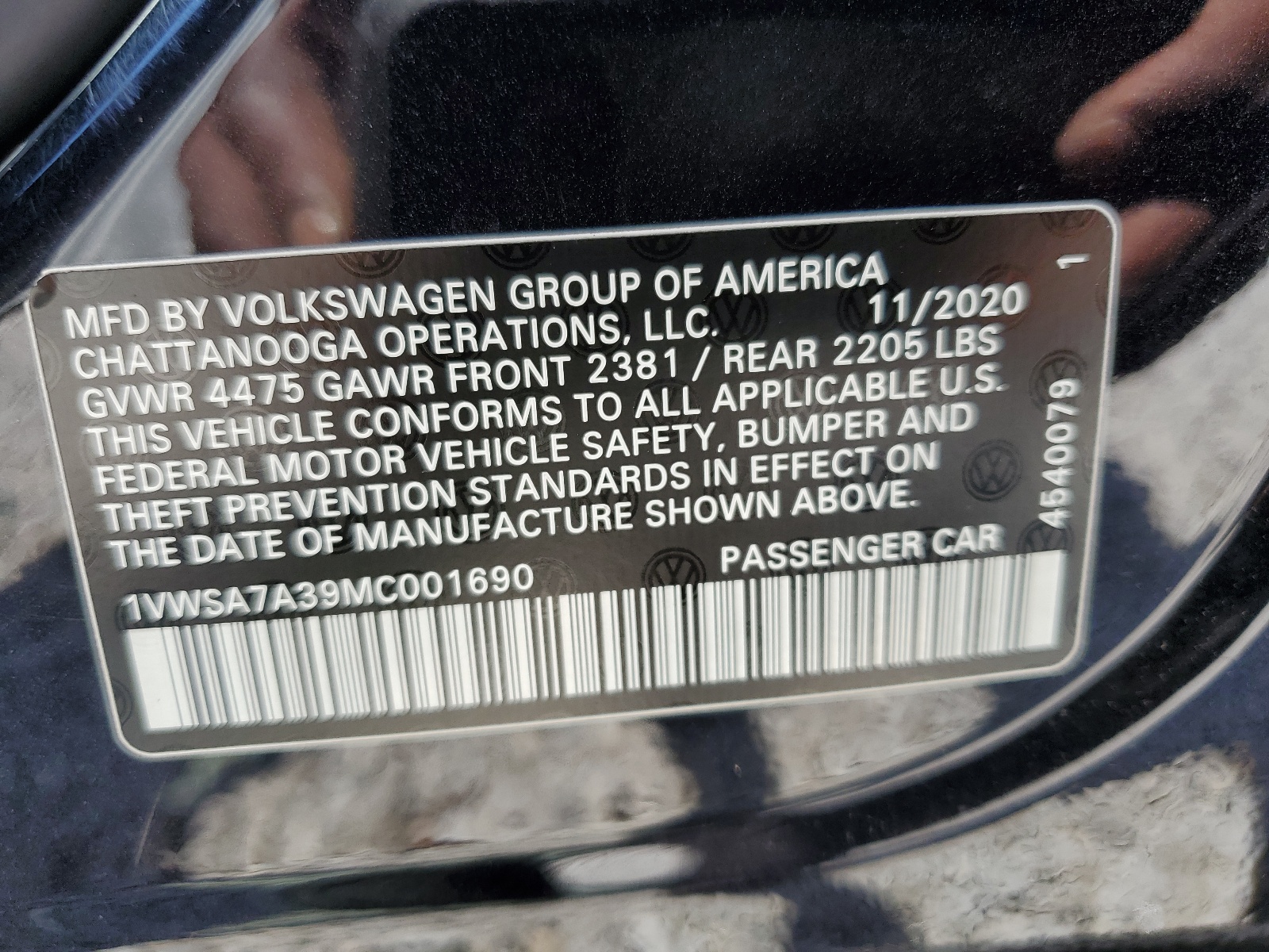 1VWSA7A39MC001690 2021 Volkswagen Passat Se