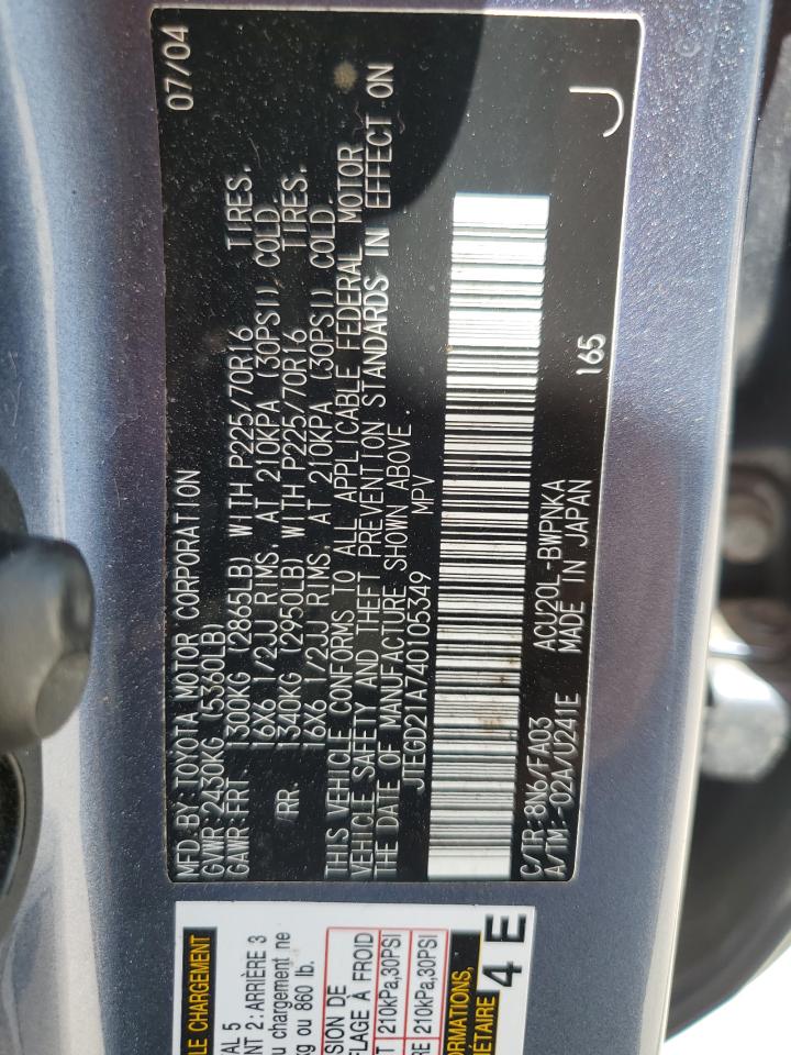 2004 Toyota Highlander VIN: JTEGD21A740105349 Lot: 65683194