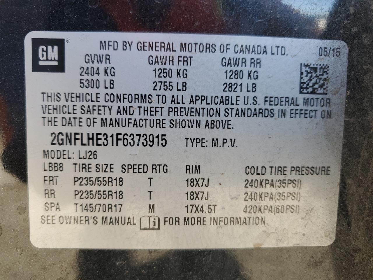 2GNFLHE31F6373915 2015 Chevrolet Equinox Ltz