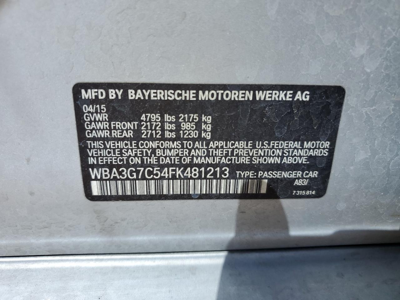 WBA3G7C54FK481213 2015 BMW 328 Xi