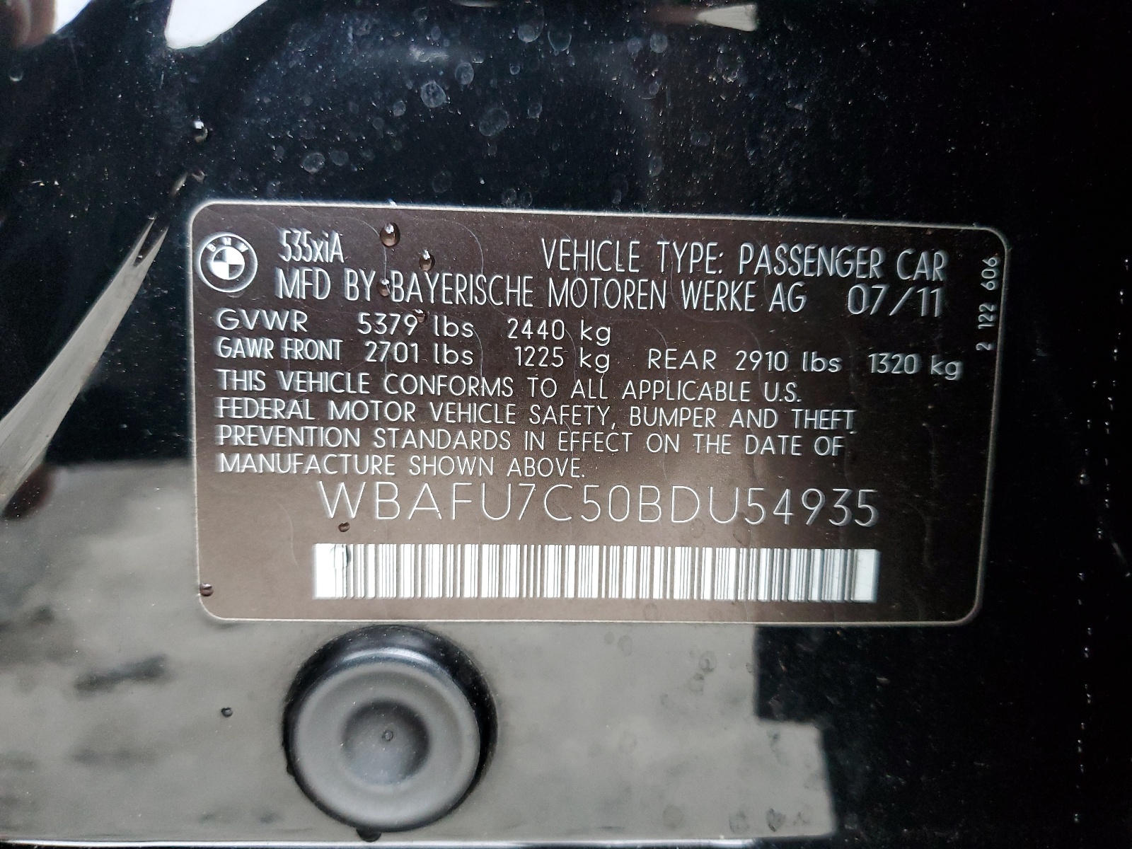 WBAFU7C50BDU54935 2011 BMW 535 Xi