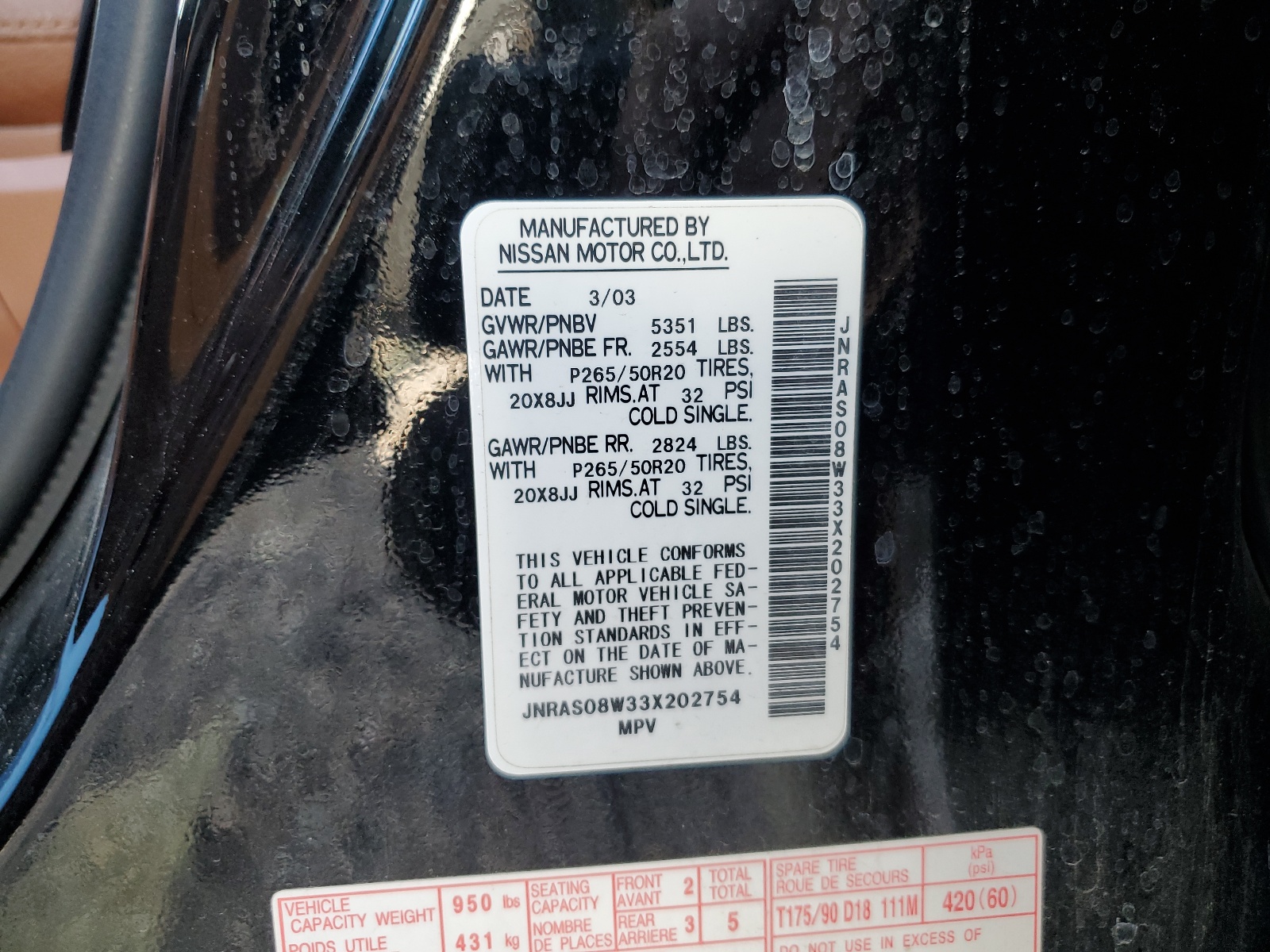 JNRAS08W33X202754 2003 Infiniti Fx35