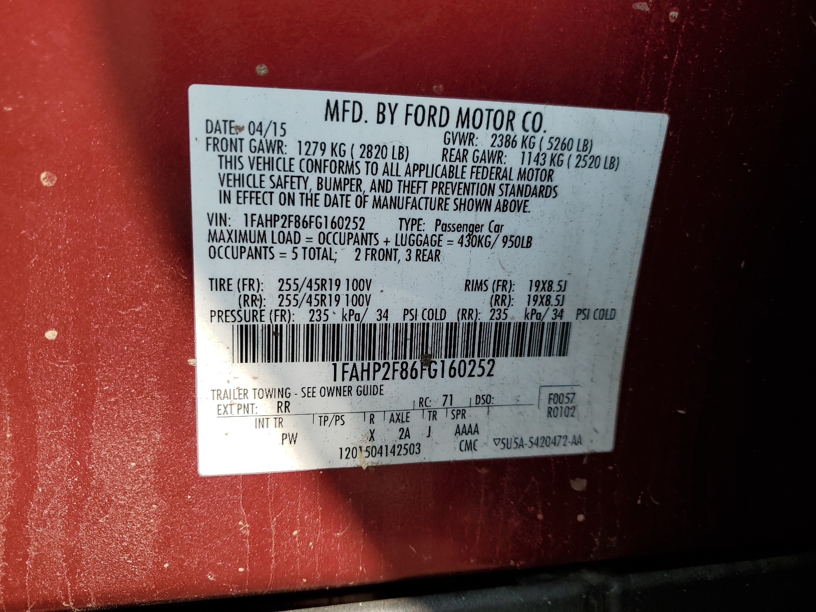 1FAHP2F86FG160252 2015 Ford Taurus Limited