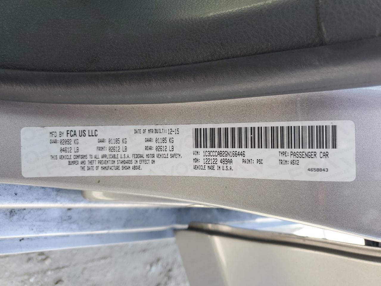 2016 Chrysler 200 Limited VIN: 1C3CCCAB2GN166446 Lot: 65389744