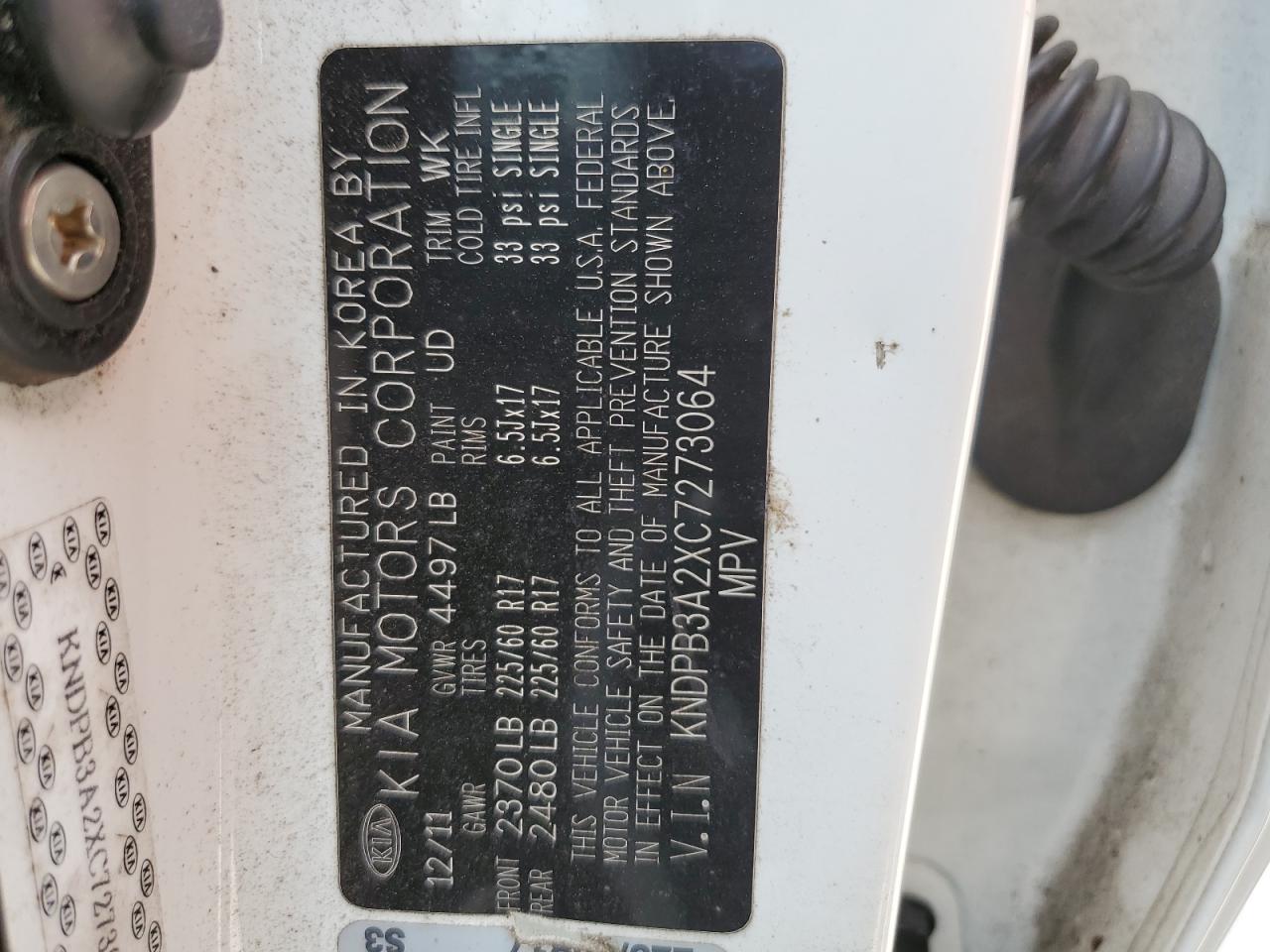 2012 Kia Sportage Base VIN: KNDPB3A2XC7273064 Lot: 66440294