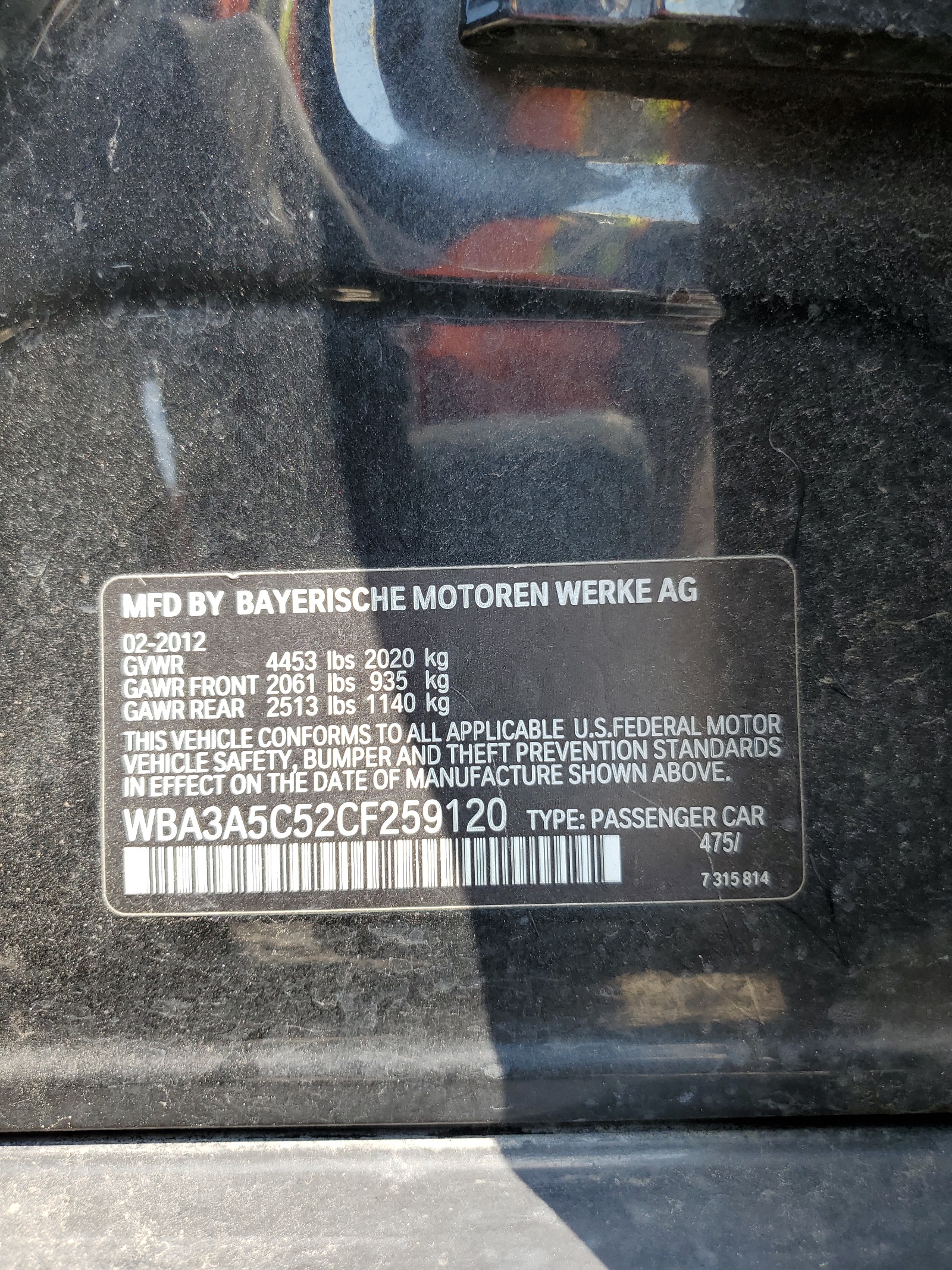 2012 BMW 328 I vin: WBA3A5C52CF259120