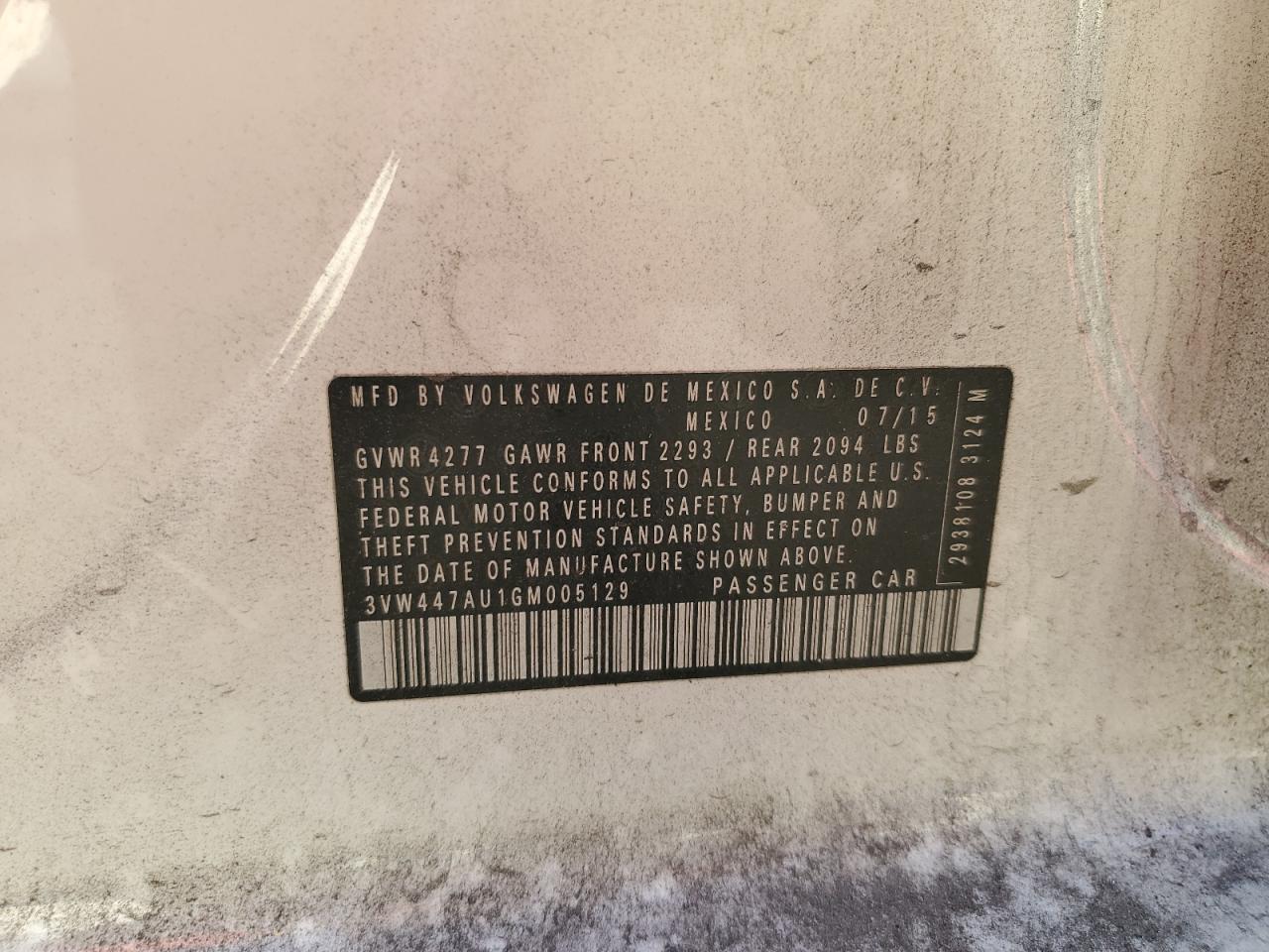 2016 Volkswagen Gti S/Se VIN: 3VW447AU1GM005129 Lot: 67783934