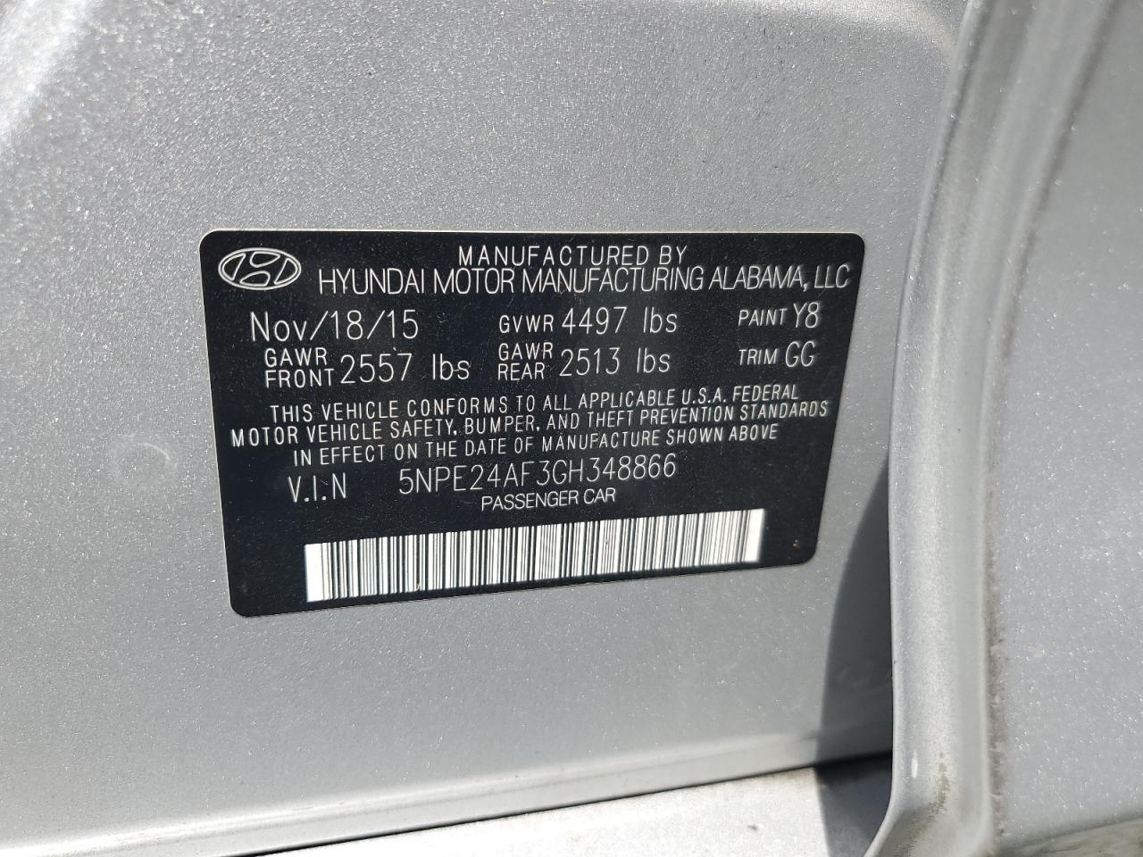 5NPE24AF3GH348866 2016 Hyundai Sonata Se