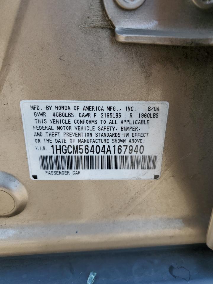 1HGCM56404A167940 2004 Honda Accord Lx